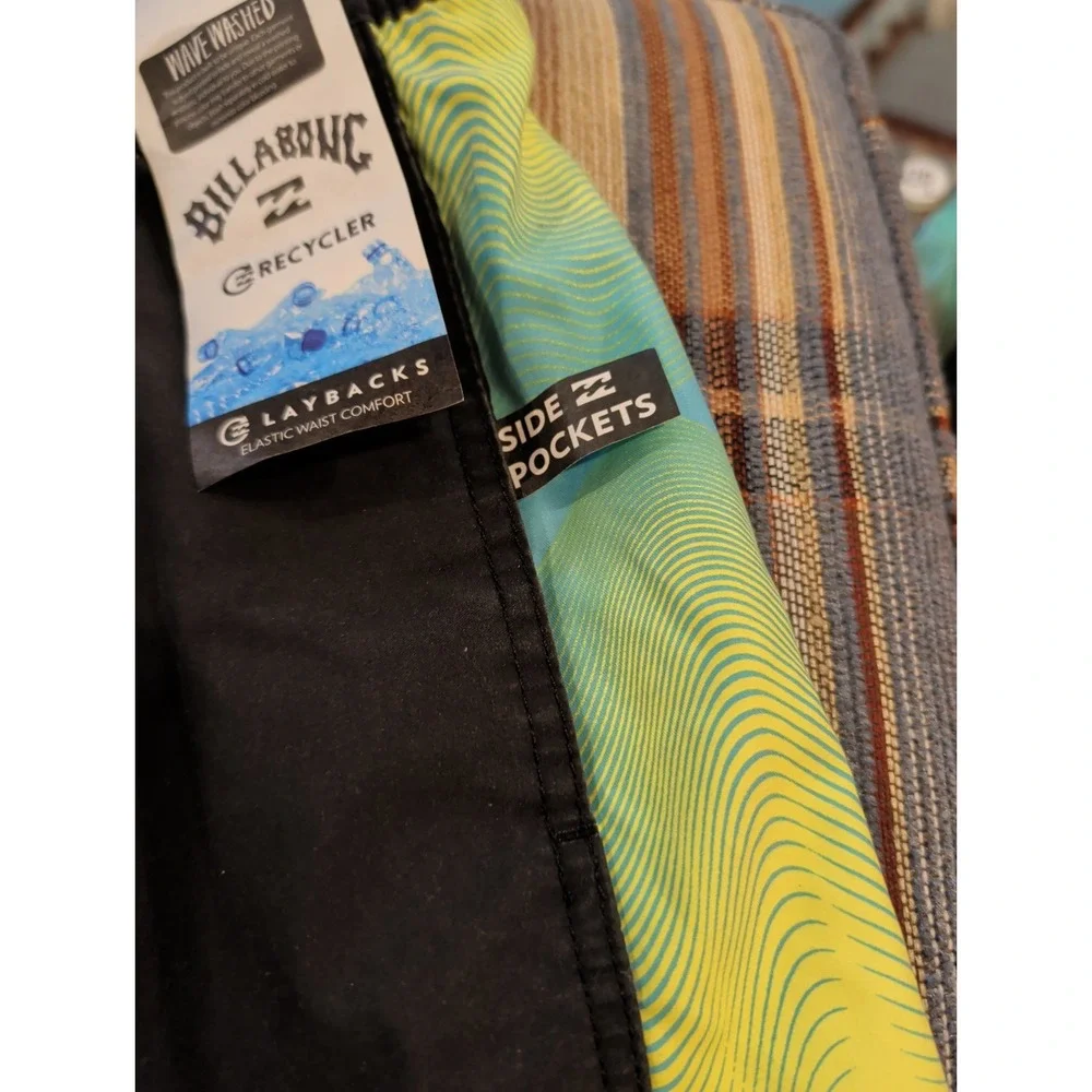 New NWT Billabong Recycler Layback Floral Swim Shorts Mens M Wave Washed Unlined
